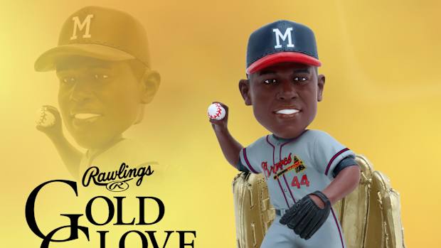 Hank Aaron 3x gold glove bobblehead from FOCO